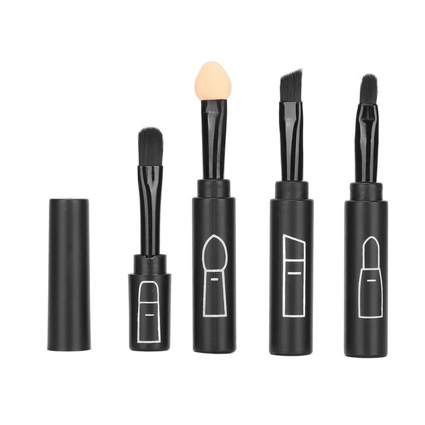 4 in 1 Telescopic Makeup Brushes Set, Lip Eyebrow Eyeshadow Cosmetic Brushes Mini Portable Retractable Face Makeup Brushes Kits for Travel(black)
