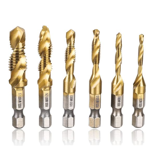 Wolfride Tap Dice Set, Tap Handle, Drill Bit, Titanium Coated HSS Bit, Threading Tap, Drilling, Threading, Hexagonal Shaft, Multi-functional Integration, M3, M4, M5, M6, M8, M10, Set of 6