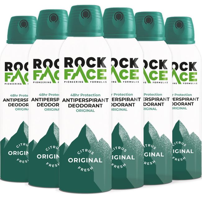 Rock Face Antiperspirant Deodorant for Men 200ml | Fresh Citrus Scent | Fast Absorbing | Non-Staining | Multipack of 6