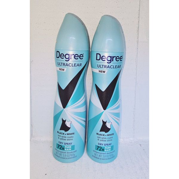 2 Degree Ultraclear Women’s Deodorant Dry Spray Black+White 72H Pure Rain 3.8 oz