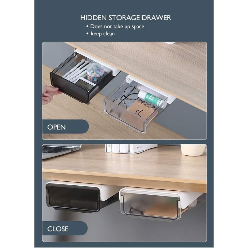 Under Desk Drawer Organizer,2 Pack Self-Adhesive Attachable Under Desk ...