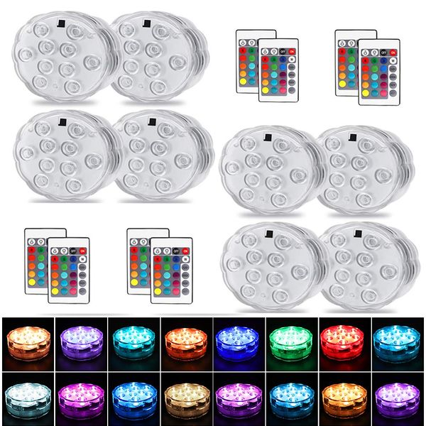 KINHON [8-Pack] Submersible Led Lights with Remotes,Kinhon Waterproof Submersible Lights Battery Operated,Underwater Pond Lights RGB Multi-Color Pool Lights for Founttain,Pond,Garden,Wedding,Shower