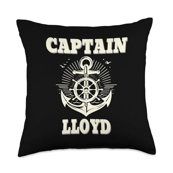 Captain Lloyd Anchor and Ship Wheel Nautical Graphic Design Throw Pillow