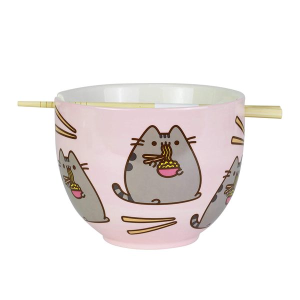 Enesco Pusheen by Our Name is Mud Ramen Bowl and Chopsticks Set, 4", Pink, 18 fluid ounces