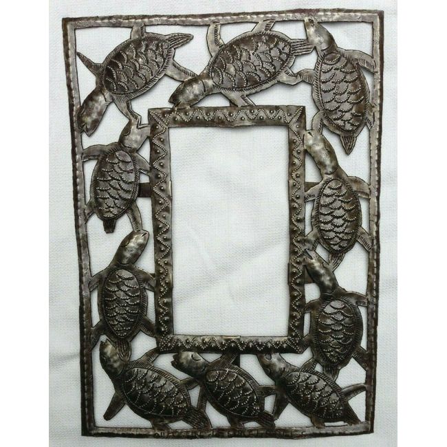 Turtles PICTURE ART or  MIRROR FRAME from recycled metal HANDMADE