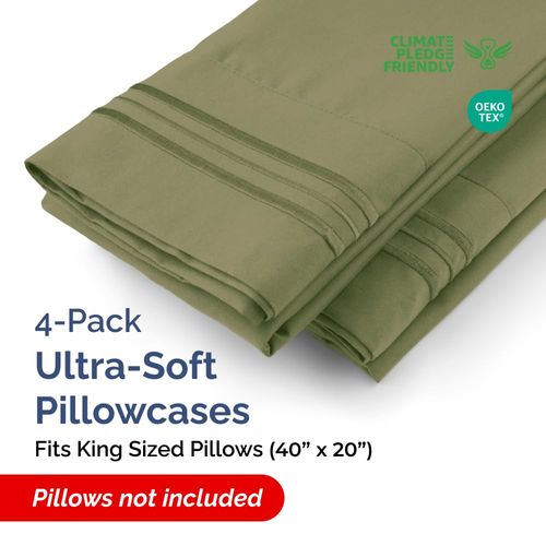 King Pillow Cases Set of 4 - Ultra Soft Hotel Quality Pillowcase Covers - Comfy, Cozy & Wrinkle Free - Shrinkage, Stain & Fade Resistant - Machine Washable Pillow Protectors - 4 Piece Set - Sage Green