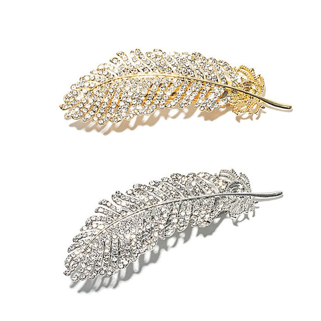 SacJkt Feder Haarspangen, Kristall Haarspange Metall Blatt Haarklammern, 2PCS Vintage Haarnadeln Elegant Haar Schnalle Haarschmuck für Mädchen und Damen (7cm, Gold, Silber)