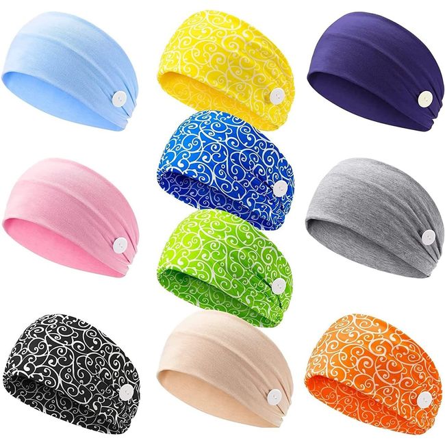 LEEMASING 10 Stück Workout Casual Headwear Headwrap Haarband Halter mit Knöpfen für Yoga Sport Laufen Waschen Gesicht