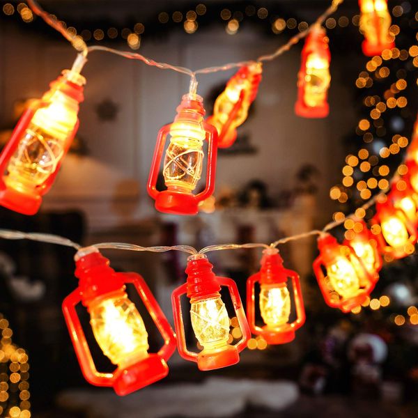 AceList 20 LED Red Lantern String Lights Mini Kerosene Lamp for Indoor Outdoor Patio Garden Holiday Home Ramadan Wedding Party Christmas Tree New Year Decorations(Warm White Light)