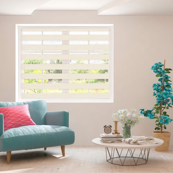 ZEBRA BLINDS Customized Day and Night Blind, Made to Measure Blind, Bespoke blinds, Customized Window Blinds, Made to Measure Zebra Roller Blind, Customized Roller Blind (61cm-90cm-Width,Cream)