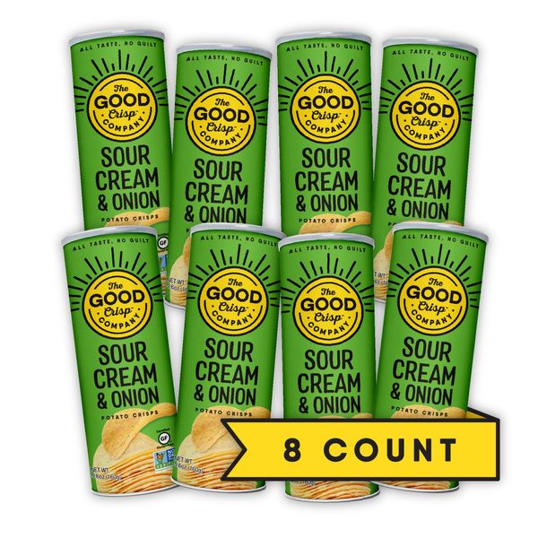 The Good Crisp Company, Sour Cream and Onion, Gluten Free Potato Chips (5.6 Ounce Canisters, Pack of 8), Non-GMO, Allergen Friendly, Potato Chip Snack Pack, Gluten Free Snacks