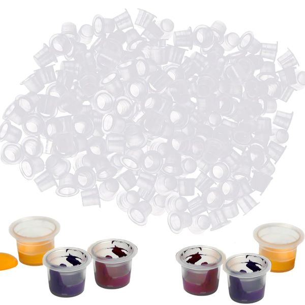 HNJUSR 200 Pcs Tattoo-Tintenbecher,Inkster Cups Einweg,Mittlere Tattoo Farbkappen Cups,Kunststoff Farbbehälter,Tinte Pigment Cups,Plastic Pigment Tattoo Cups,Tattoo Ink Cups Caps Pigmentbehälter