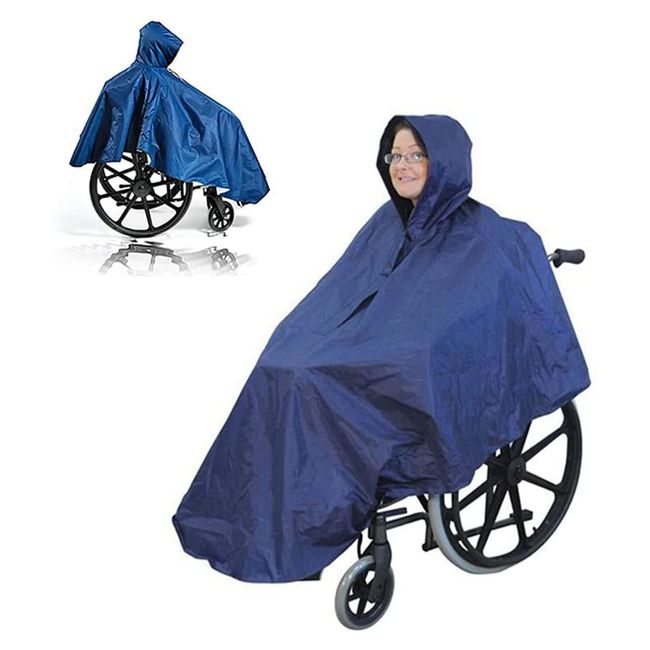 LINONI Windproof Wheelchair Cover, Wheelchair Rain Poncho Coat Adult Elderly Seniors Wheelchair Cape Poncho Cover Soft Hooded Wheelchair Rain Coat, blue