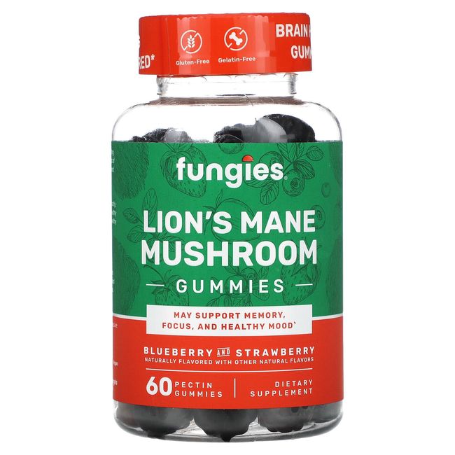 Lion's Mane Mushroom Gummies, Blueberry and Strawberry, 60 Pectin Gummies