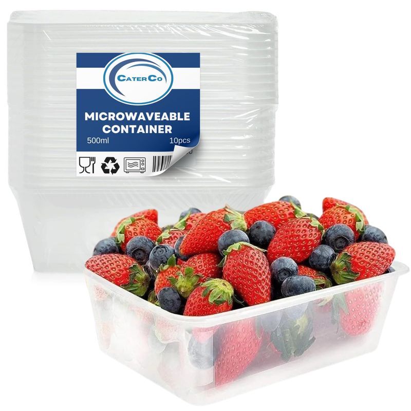 CaterCo Clear Rectangular Plastic Food Containers With Lids - Reusable ...