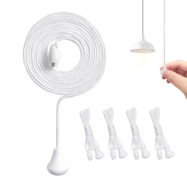 Ainkou 4pcs White Light Pull Cords Nylon Replacement Pull Cords String with Connector for Ceiling Switches, Bathroom Light, Switch Replacement Wire (61 Inch)