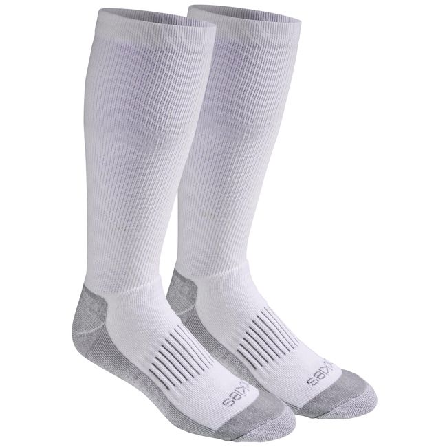 Dickies Men's Light Comfort Compression Over-The-Calf Socks, White (2 Pairs), Shoe Size: 6-12