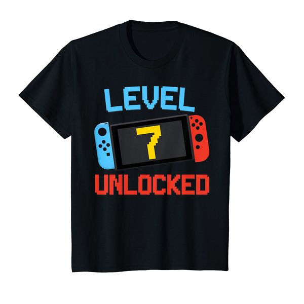 Youth 7th Birthday Gifts Boy Girl 7 Years Old Kid Level 7 Unlocked T-Shirt