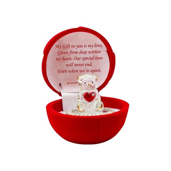 OnlineStreet - Love Heart Teddy Bear Ornament Red Celebration Rose Gift Boxed Glass Present Girlfriend Boyfriend BF GF Wife Christmas Valentines Day Gift