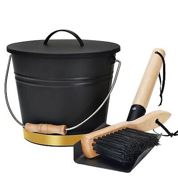 Mini Ash Bucket with Lid,Shovel & Hand Broom,Galvanized Steel Metal Charcoal ...