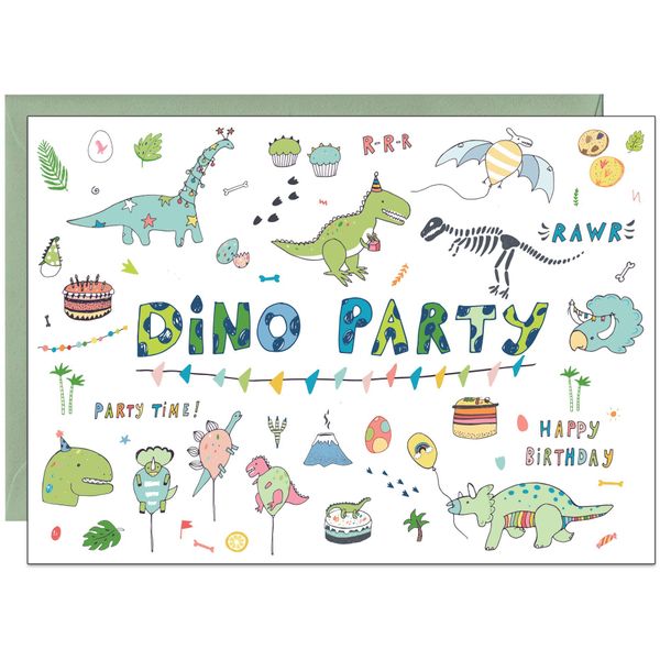 the lazy panda card company 15 Eco-Friendly 'Dino Party' Dinosaur Birthday Invitations for Children or Dinosaur Enthusiasts (With Envelopes)