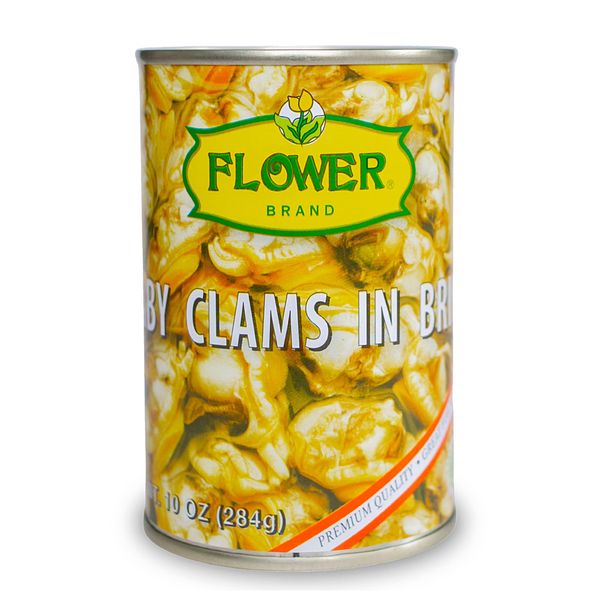 Flower Brand Baby Clams in Brine 10oz Canned Clams, High Protein, Keto Food and Keto Snacks, Gluten Free, Canned Food（Pack of 6）