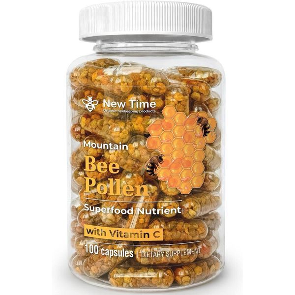 Bee Pollen with Vitamin C, 100% Organic, Fermented in Veggie Capsules