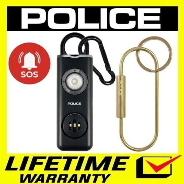 POLICE Personal Alarm Keychain Rechargeable Safety Pocket Alarm Flashlight Black