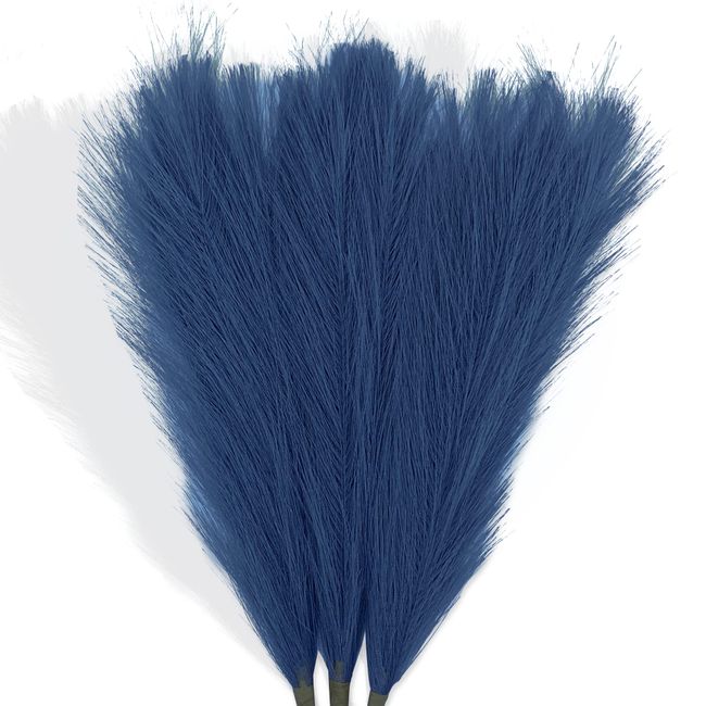 Acfruits Blue Pampas Grass Small, Navy Blue 3Pcs 17" Faux Pampas Grass Decor, Blue Pompas Grass Flower Arrangement and Vase Filler for Boho Home Wedding Decoration