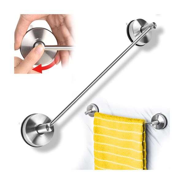 YOHOM Suction Towel Rail Bathroom 42.8 CM Vacuum Hand Towel Holder Stainless Steel Suction Cup Tea Towel Rack Kitchen Single Shower Towel Bar Wall Mounted Towel Hanger No Drilling Brushed (17-Inch)