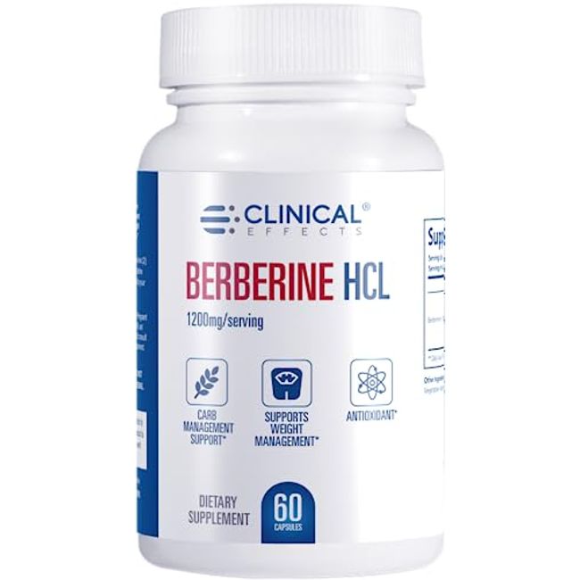 Clinical Effects Berberine HCL - Pure Berberine 1200mg - Liver Support - Vegan Supplement - 60 Veggie Capsules - Made in The USA