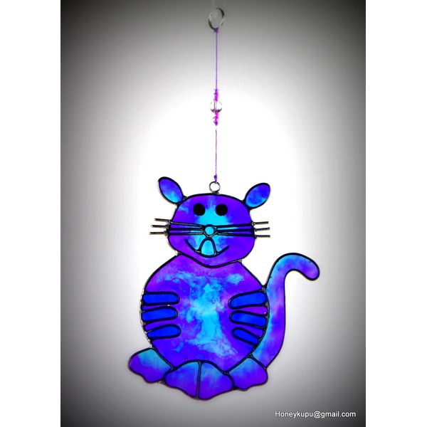 Purple Cat Suncatcher garden mobile or window ornament