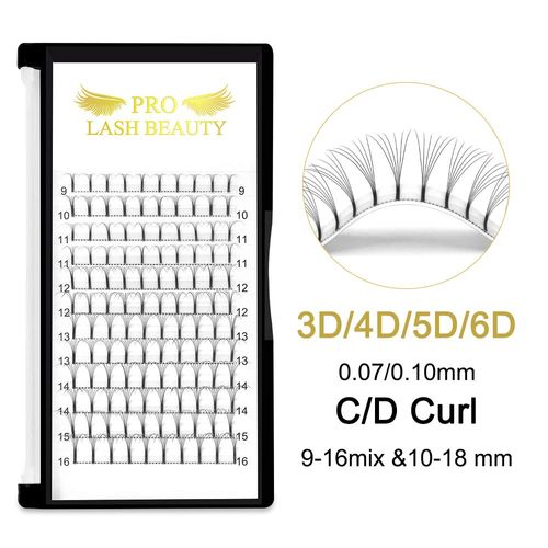 Pre Made Fan Eyelash Extensions 6D-C-0.07-14 Long Stem Pre Fanned Russian Volume Lashes 0.07 0.10 Premade Fans Eyelash Extension C D curl Lash Extension 6D-C-0.07-14