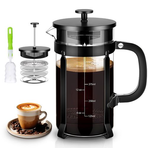 YMMIND French Press Coffee Maker 21oz 304 Stainless Steel Coffee Press,with 4 Filters System, Heat Resistant Thickness Borosilicate French Press Glass, BPA-Free Brewed Tea Pot Coffee Plunger