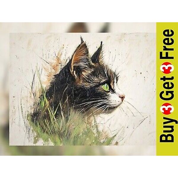 Green-Eyed Cat Art Print 5"x7" Matte Paper | Perfect Gift for Pet Lovers