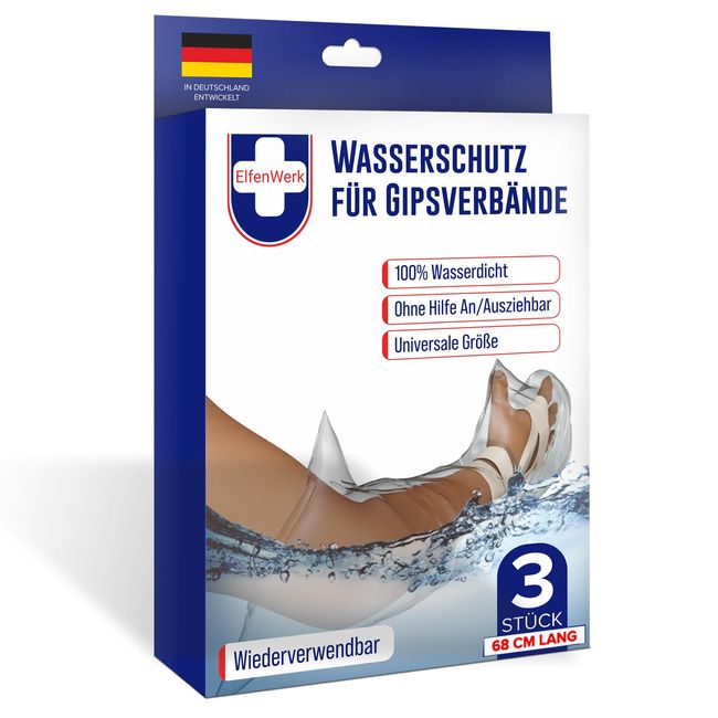 ElfenWerk® Gipsschutz wasserdicht Arm [selbst anziehbar & wieder verwendbar] | 3er Pack Duschschutz Arm | Wasserschutz für Gipsarm zum Duschen & Baden - Gips Wasserschutz Arm