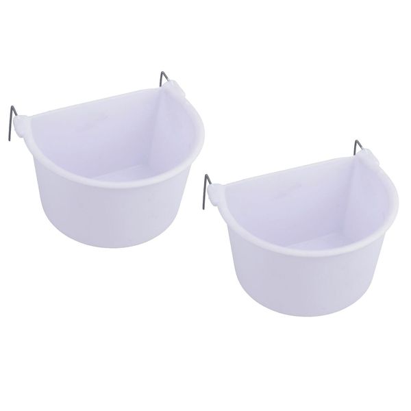 2PK Large White Plastic Bird Feeder Primary Bird Food/Water Cage Dish 11.5cm