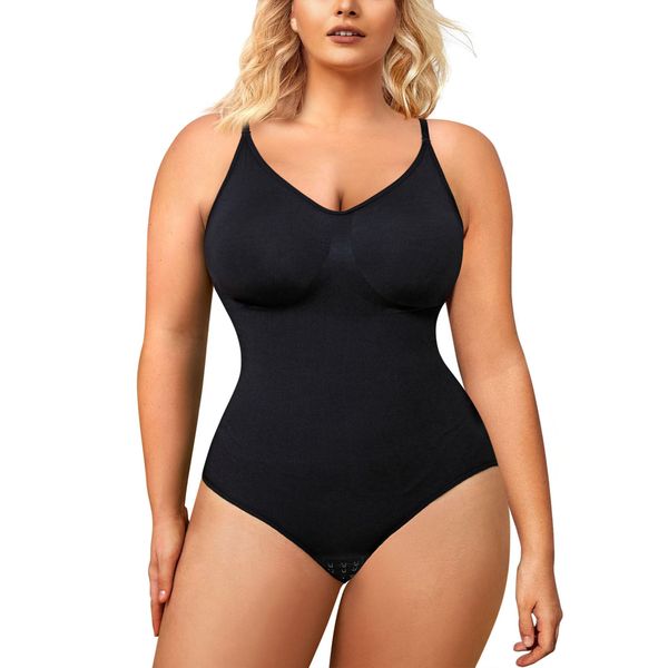 BRABIC Bodysuit for Women Seamless Tummy Control Shapewear Sleeveless Tank Tops Body Shaper (Black, X-Large/XX-Large)