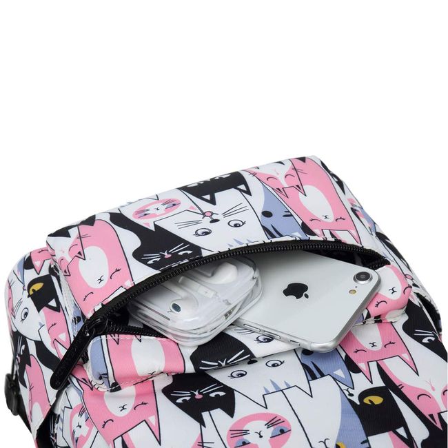 Ymeibe 12 inch Cute Cat Mini Backpack for Teen Girls Patterns Printed Casual Lightweight Canvas Backpack Multi-Pockets Fashion Backpack for Sport