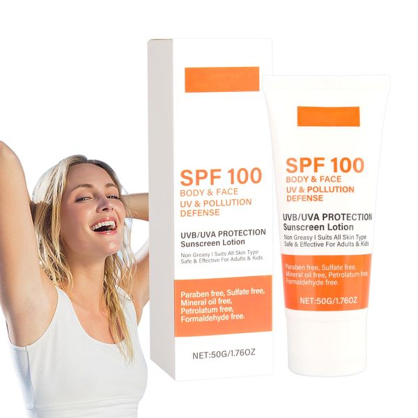 Sunscreen SPF 100, Sonnencreme LSF 100, Sunscreen Lotion mit UVA/UVB-Schutz, Nicht Fettender Wasserfester Sonnenschutz, Moisturizing Sunblock, Sonnenschutzcreme für Gesicht und Körper