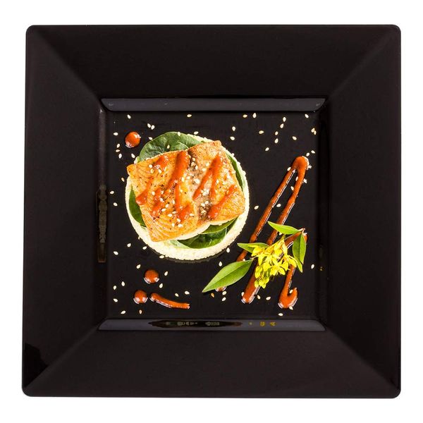 Restaurantware 10.8 x 10.8 x 0.5 Inch Party Plates 100 Disposable Plastic Dessert Plates - Square Heavy-Duty Black Plastic Salad Plates Serve Sides Or Appetizers For Weddings Or Catering