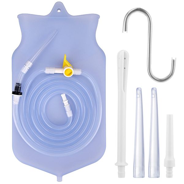 Enema Bag Kit 2L for Colon Cleansing Reusable Coffee Enema Kit with 150cm Silicone Hose and 4 Reusable Nozzle Tips