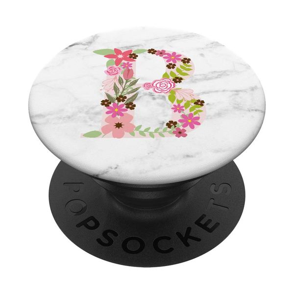 WHITE MARBLE PHONE GRIP PINK LETTER B INITIAL - B LETTER B
