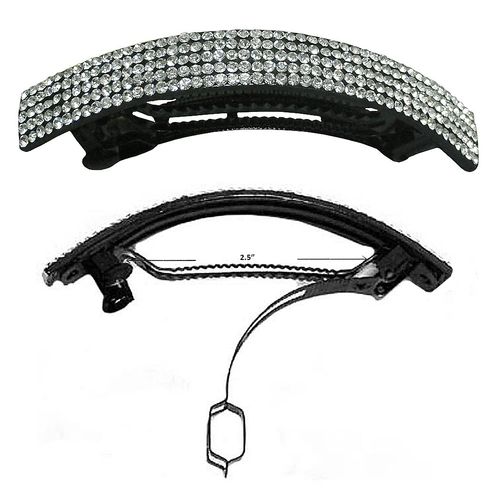 Crystal Barrette Vintage Bar Barrettes 5 Rows of Crystals White on Black NF86012-NM1
