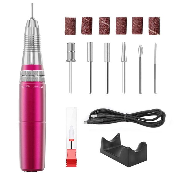 Electric Nail Drill Farocup Professional Manicure Pedicure Kit, Electric Nail File Set, Cordless Electric Nail Drill Machine, 5 Speeds Hand Foot Care Tool for Nail Grind Trim Polish 35000RPM (Pink)