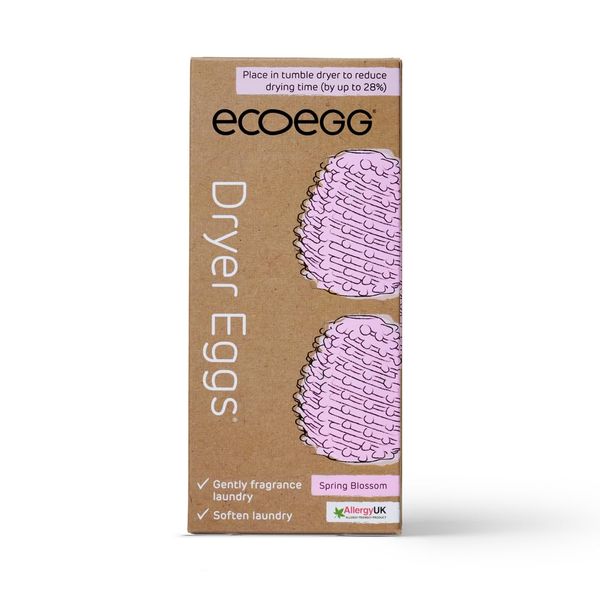 Ecoegg Dryer Egg | Reduces Drying Time | Tumble Dryer Balls replacement | Freshens and Softens Clothes | Hypoallergenic | Spring Blossom | 2 Eggs | 4 fragrance sticks | Approx 40 Dries