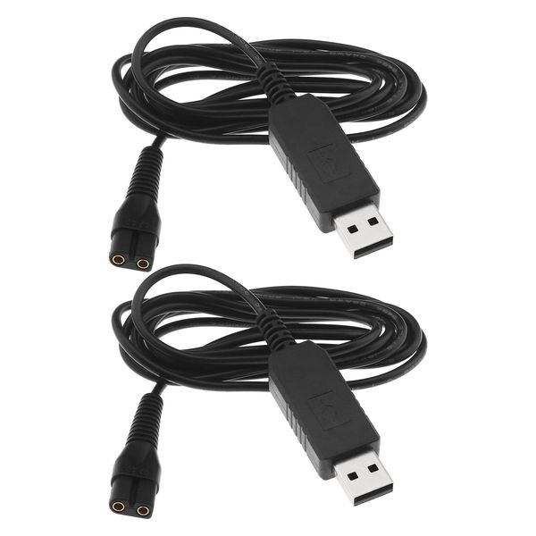 2PCS USB Shaver Charger Cable Compatible with Wahl Colour Pro 9649 Cordless Clippers Replacement 3.5V USB Power Cord Black 1.8m