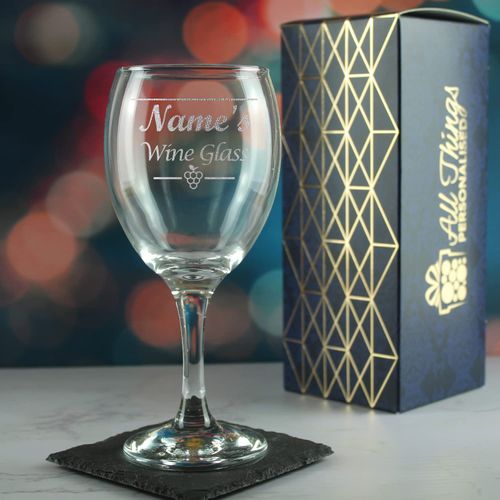 Personalised Engraved Novelty Wine Glass, Name's Wine Glass", Any Name, Gift Boxed, Perfect for Any Wine Lover, Birthday and Christmas, Engraved in The UK, 12oz