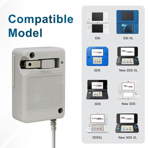 3DS Charger AC Adapter Compatible with DSI Game Consoles, Portable Replacement Charger Accessory kit with USB Charging Cable for 2DS/New 2DS XL/3DS/New 3DS/3DSXL/New 3DS XL/DSi/DSi XL