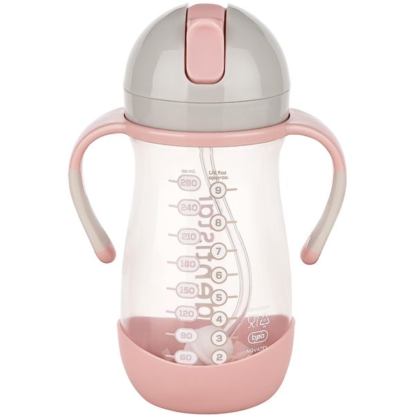 Dentistar® Straw Cup 260 ml, Leak-Proof Reusable Cup with Straw for Ages 6+ Months, Baby Cup with Weighted Straw and Cleaning Brush, BPA-Free Materials - Pink